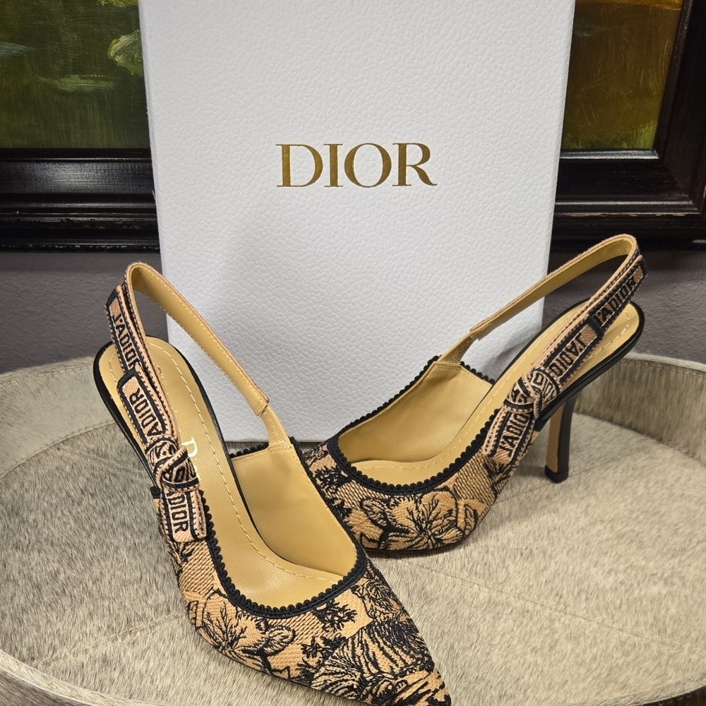 Dior Women's Black and Tan Slingback Heels